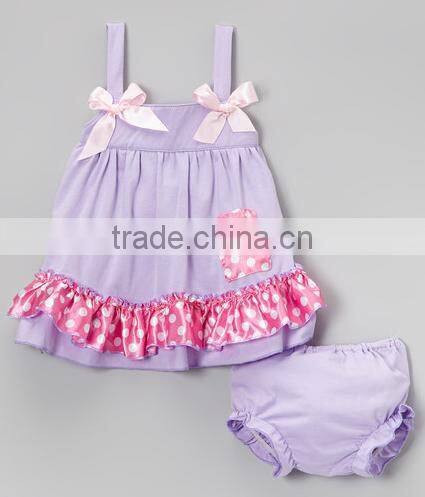 2015 Latest fashion summer lovely baby swing outfits cotton with dot ruffles romper baby girls dresses