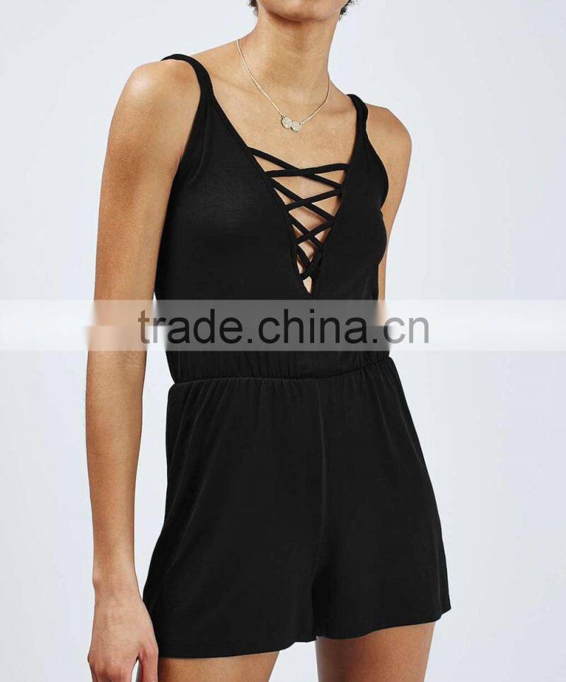 Latest fashion girl lattice front women pant summer shorts sexy playsuit