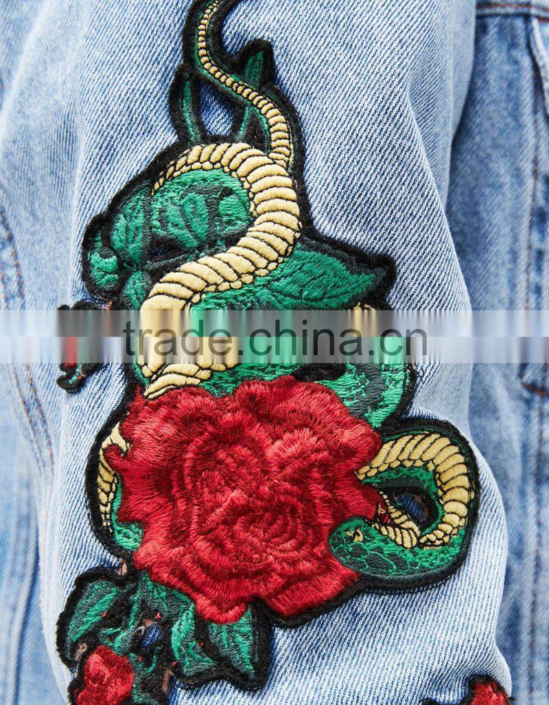 2017 custom high quality embroidered denim jacket,jean jacket men denim