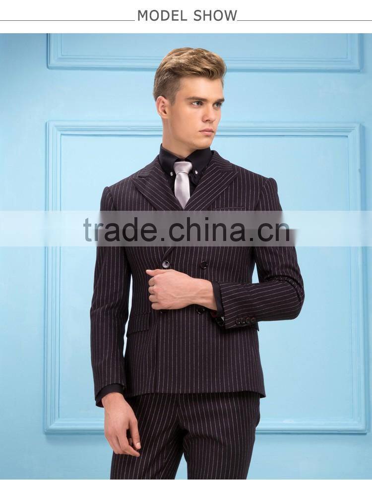 Daynoliao 2016 latest men dress business suits blue vertical stripe 3 pieces design men suits for wedding