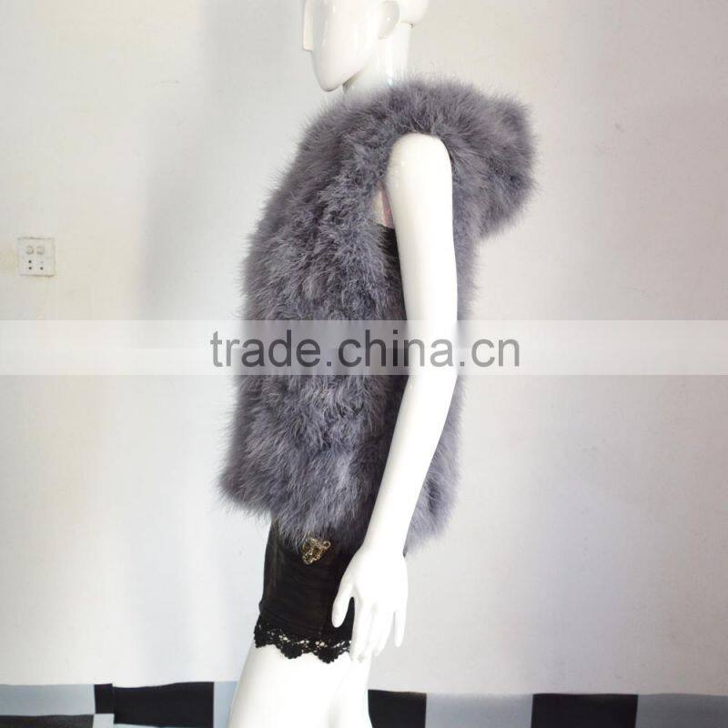 SJ007-01 Top Quality 2017 Fashion Apricot Turkey Feather Vest