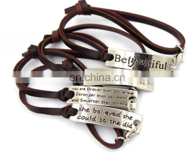 Personlized inspirational Leather engraved Bracelet