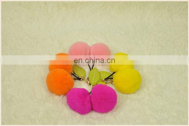 2016 Beautiful and Softly Cherry Accessory Genuine Rabbit Pompom Keychain Fur Ball