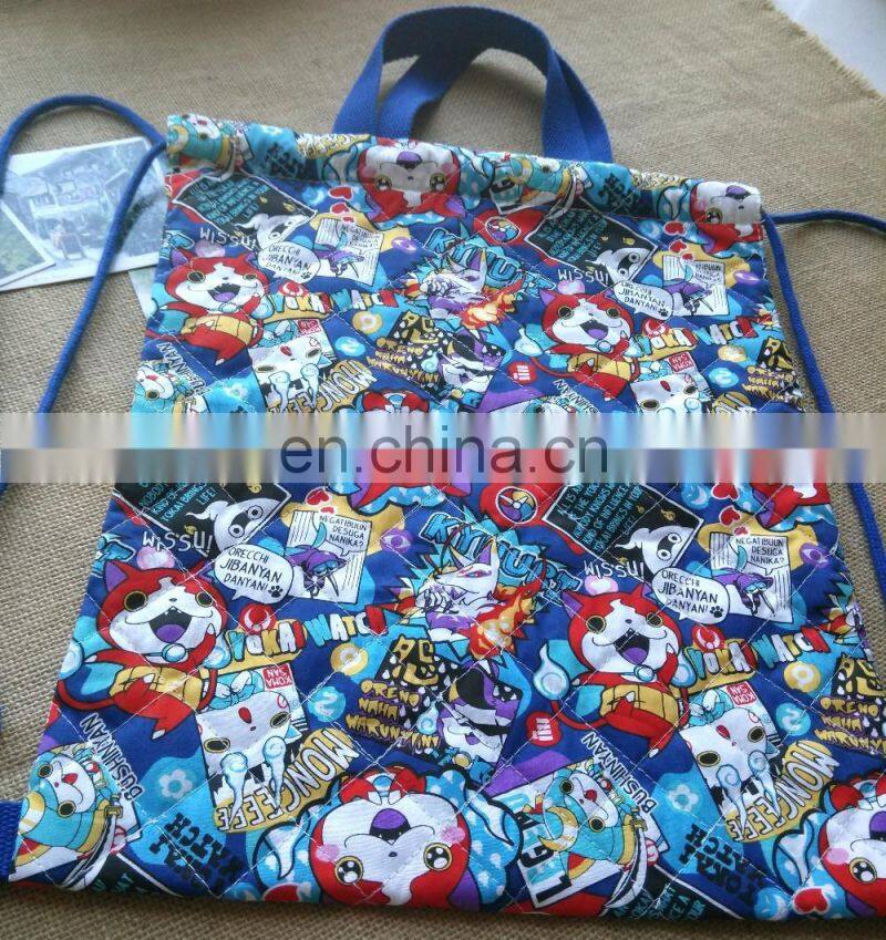 custom high-quality cotton quilted blue Shopping Drawstring Bag bunch of pocket recycle draw string bag gift bag shopping bag