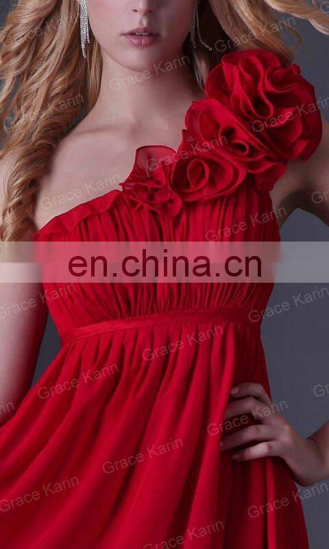 2015 Grace Karin Chiffon One Shoulder Short Red Bridesmaid Dress CL3476
