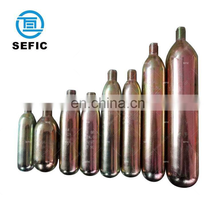 High pressure food grade 8g 12g 16g 33g 60g mini n2o co2 cartridge small co2 gas cylinder made in China