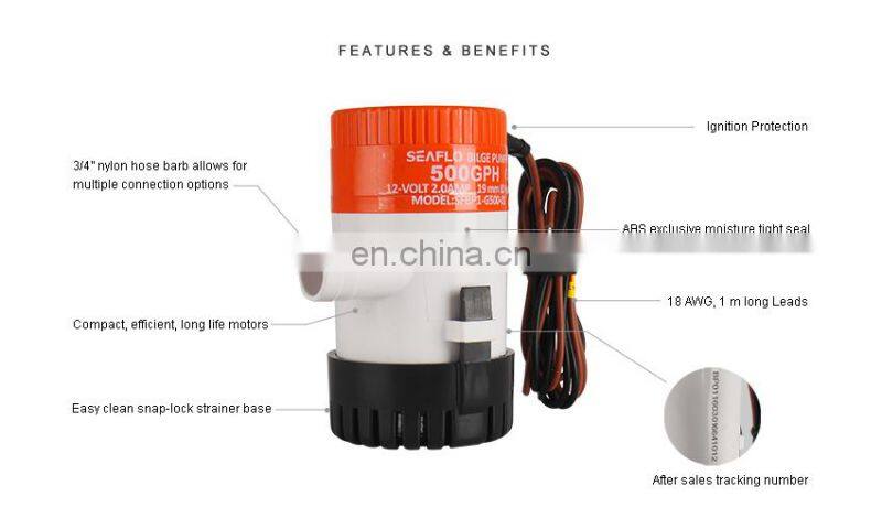 SEAFLO 12 V DC 500GPH Float Switch Small Submersible Pump