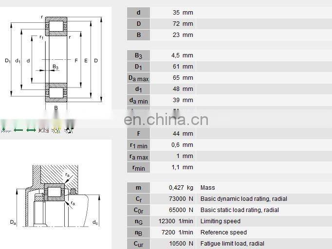 NUP2207XIV/C9YB2 Cylindrical Roller Bearing 35x72x23 Roller Wheel Bearing