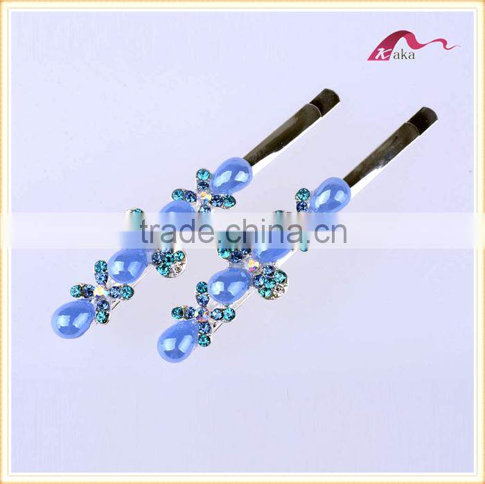 Charming Factory Price Multi Colors Elegant Hair Grips Metal Crystal Decorated Flower Shape Ceramic Beads Hair Clips For Girls