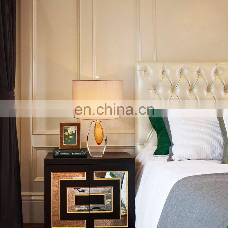 Unique Design Crystal Hand Blown Glass Table Lamp in Amber with Gray Lampshade Murano Glass Table lamps for Bedroom