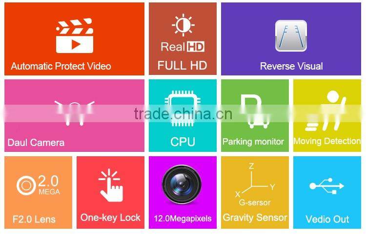 2016 hottest Full 1080P HD 5.0 inch dual rearview mirror dual dash camera 2 in 1 with G-sensor