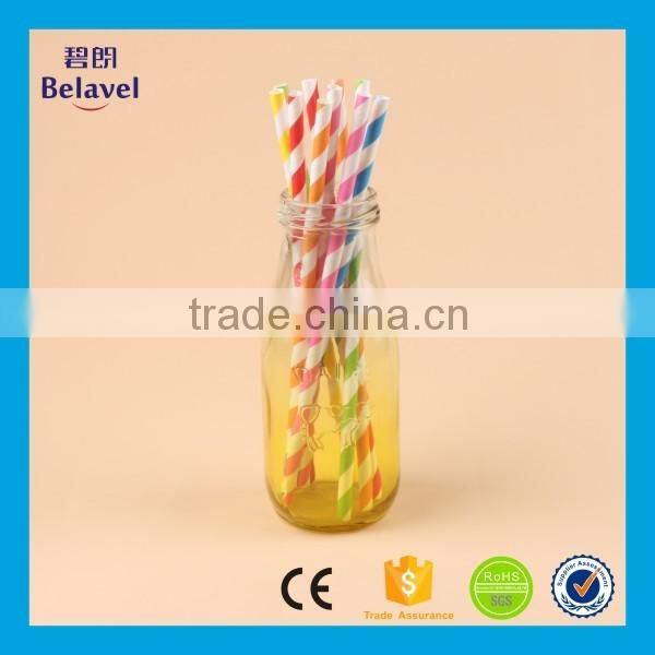 High quality glass juice bottle glass milk bottles with metal lids straw