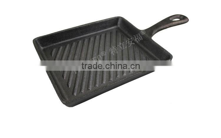 Single handle thread interior bottom cast iron grill pan manufacturer china