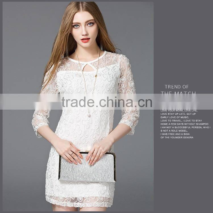2017 hot new lace three-quarter sleeve dress for summer and autumn