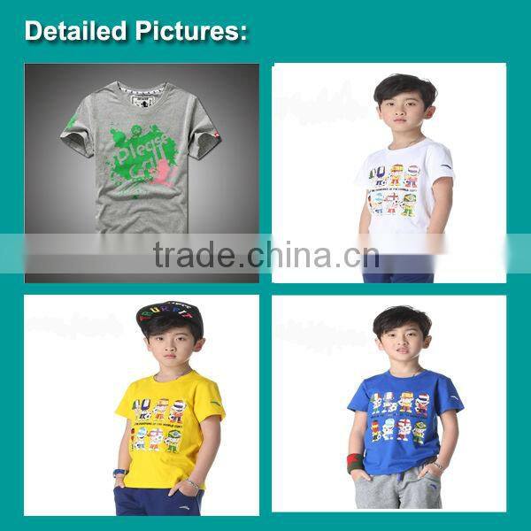 2015 OEM Stylish Child Clothing Boys' White T Shirts with 100% Organic Cotton for Kids Wear