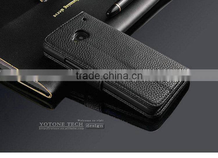 Fashionable Phone Accessory of High Quality PU Leather Stand Card Holders Inside Hand Made Cell Phone Case Bag for HTC One M7