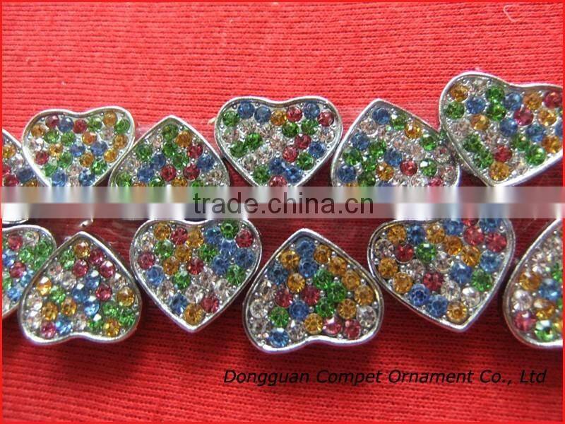 10 mm slide charms heart Alloy metal crafts mixed color of rhinestone heart charm