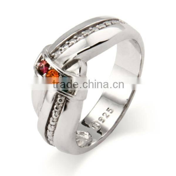 3 Stone Custom Birthstone Sterling Silver Mother's Love Knot Ring