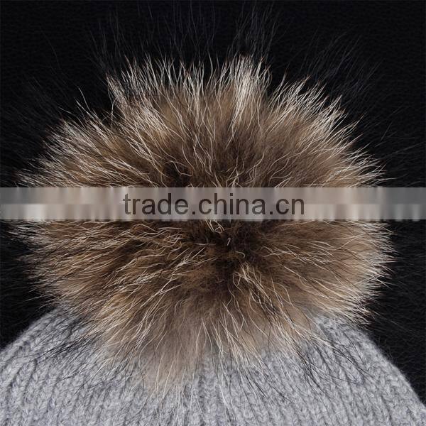 Fur Pom-Pom Cashmere Beanie Hat