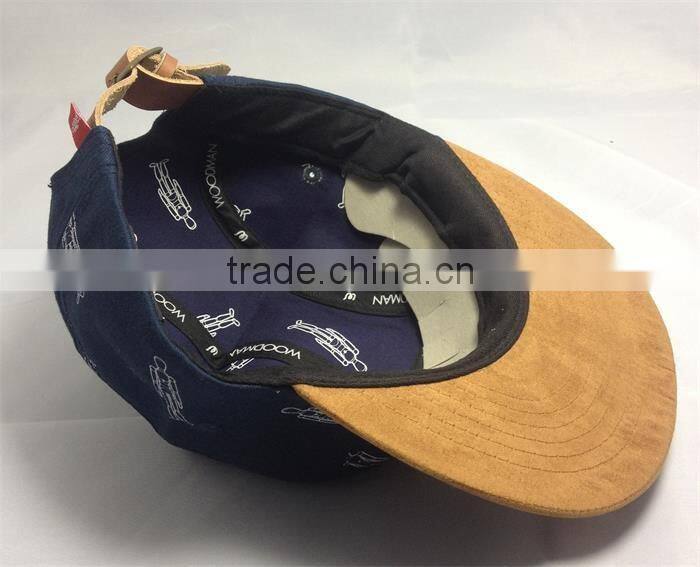 blank cotton twill 5 panel print flat suede brim strap back cap