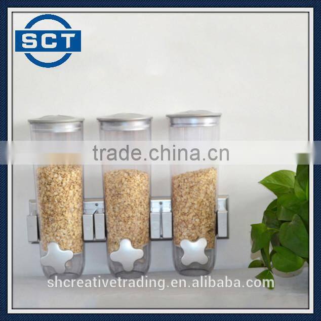 Kitchen Triple Wall Mounted Dry Food Dispenser Container Snack Plastic