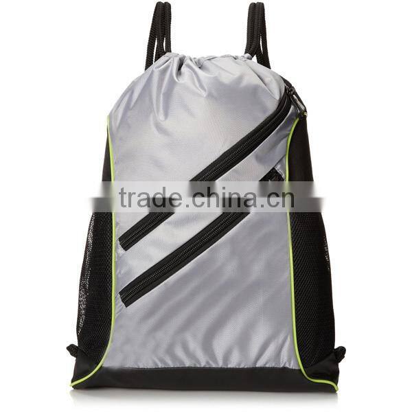 Durable Zippered Nylon Sports Canvas Drawstring Backpack Bag