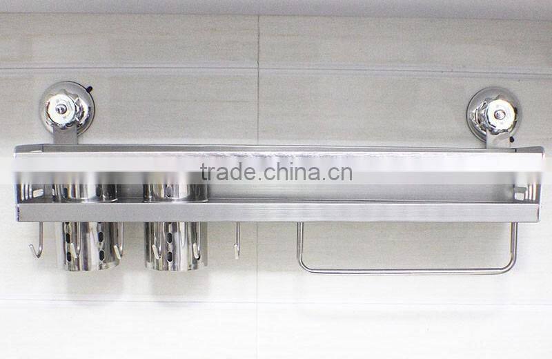 2016 No drilling No screw Easy Installation stainless steel wall mounted kitchen spice rack with strong vacuum suction hook