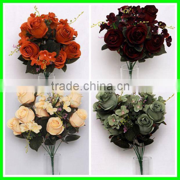 facrory wholesale 11 heads autumn artificial china fabric rose flower