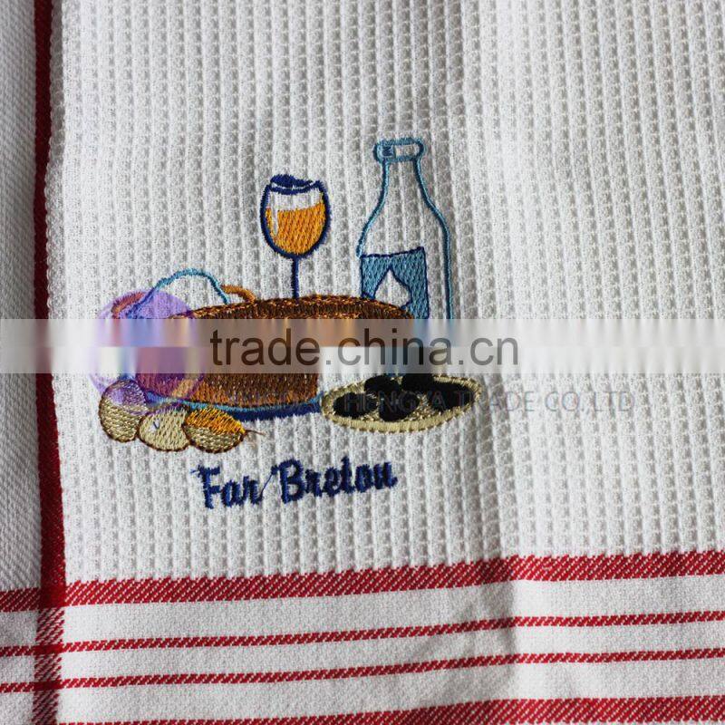 cheap white embroidered waffle White 100% Cotton Flour Sack Towel