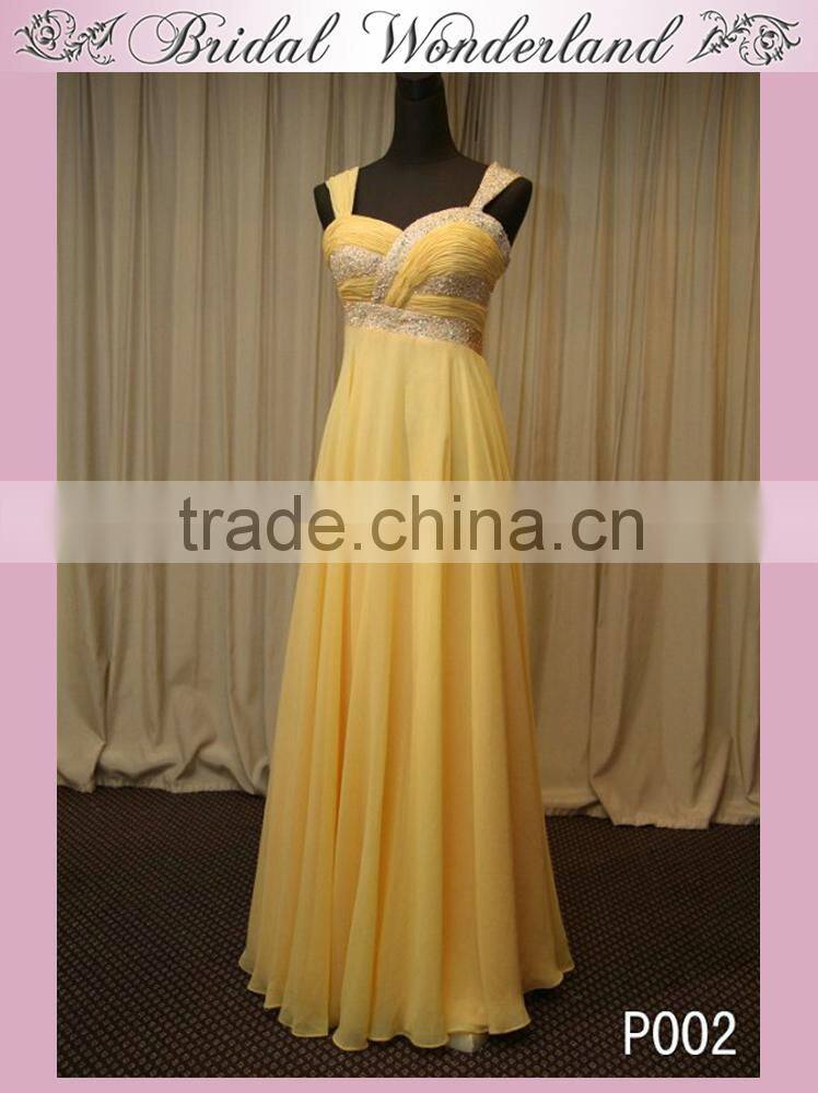 2014 pregnant beaded yellow evening dress for seniors