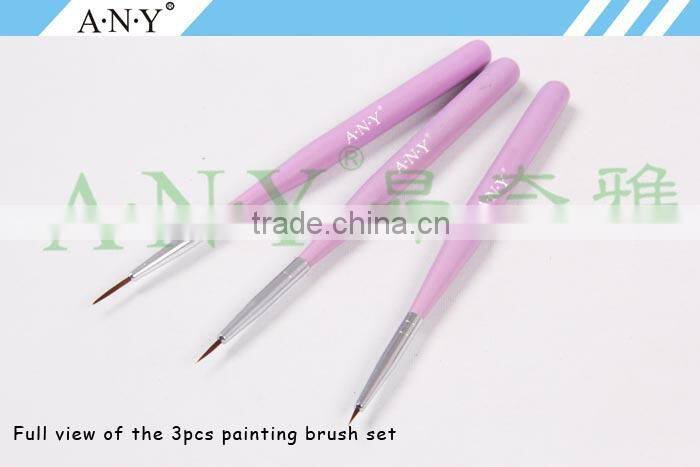 ANY Nail Art Painting and Drawing Wood Handle DIfferent Size 3PCS Nail Brush Set