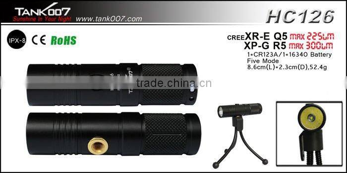 Q5 LED 225 lumens five mode high power flashlight li-ion battery TANK007 HC126