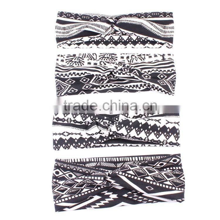 bohemian black white printing yoga sports head band