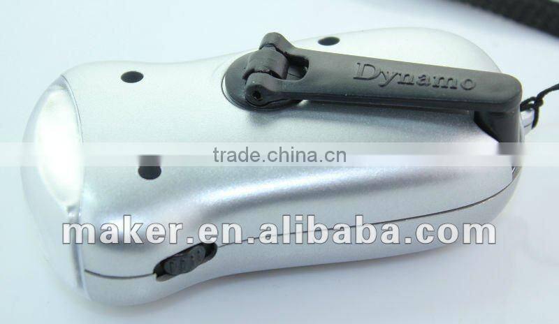 3 LED Cranking Dynamo, solar powered Plastic Flashlight