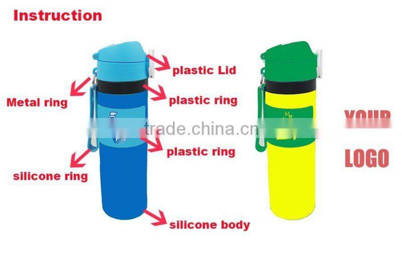 Wholesale food grade silicone water bottle with straw and handle