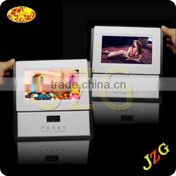 New design 7inch digital photo frame with barcode scanner for video playing for cosmetics counter advertising