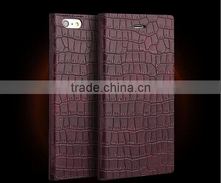 OEM manufacture crocodile pattern leather flip cover case for Huawei honor p6