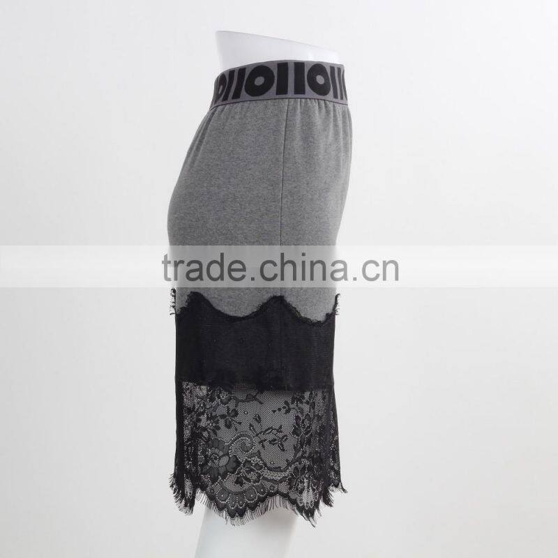 F5S43020 New Design Eyelash Lace Hem Skirt Women Fashion Fleece Midi Skirt