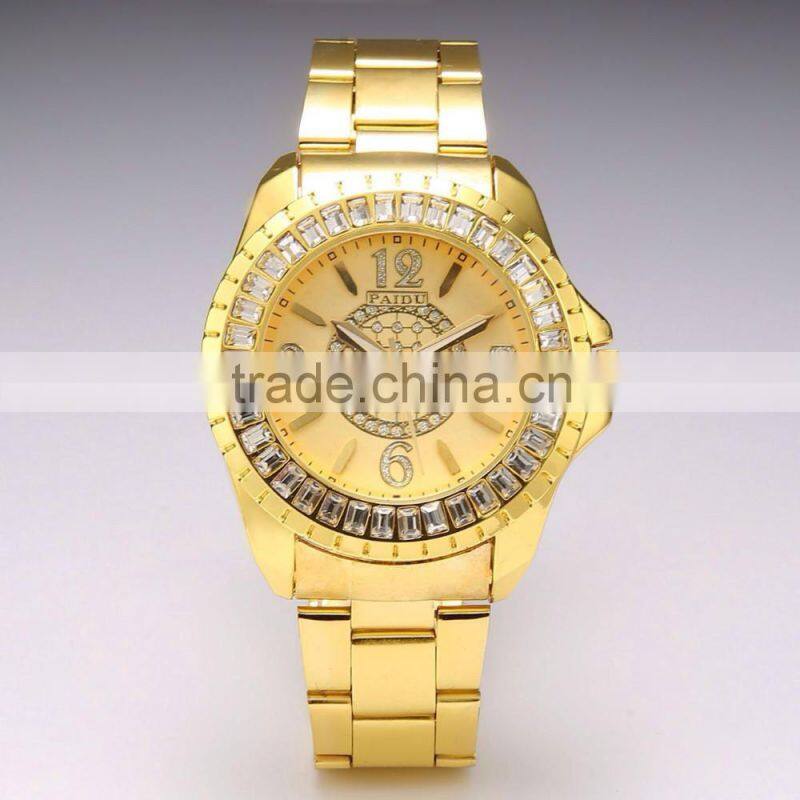 New Gold steel watches Luxury Women Watch calendar diamond lady watch
