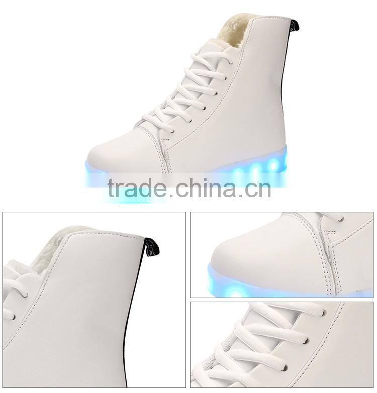 2016 High Neck Warm Shoes For Men Leather LED Light Up Shoe