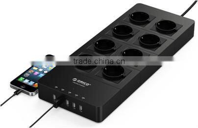 USB chargingport wih 6-way EU Individual Switch Extension Power Strip with Kid Protector