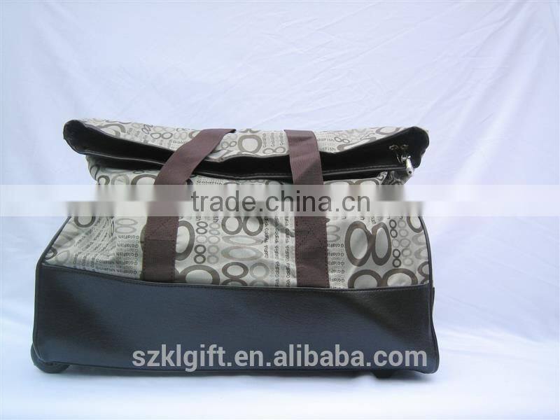 Plastic shoulder bag on wheels made in China
