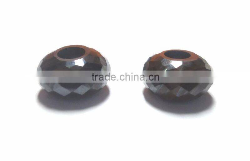 Natural Iron Tiger Eye Fancy Faceted Handmade Roundel Big Hole Beads