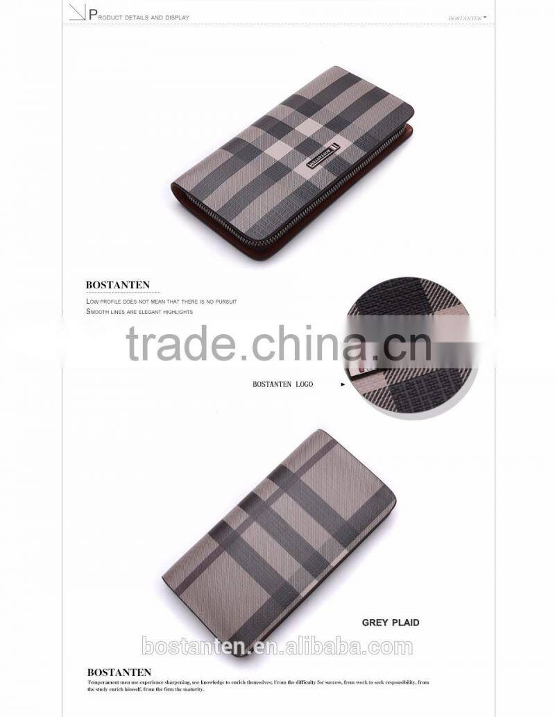 classic plaid leather wallets clutch hand bag for men fashion