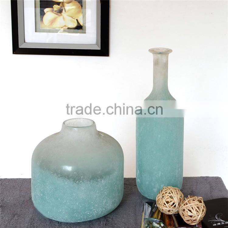 OUBOAO unique design handmade retro style smoke gray matte glass flower vase