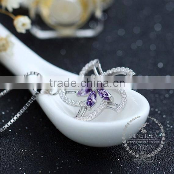 925 sterling silver purple zircon flower creative pendant necklace fashion women necklace supplies 6360455