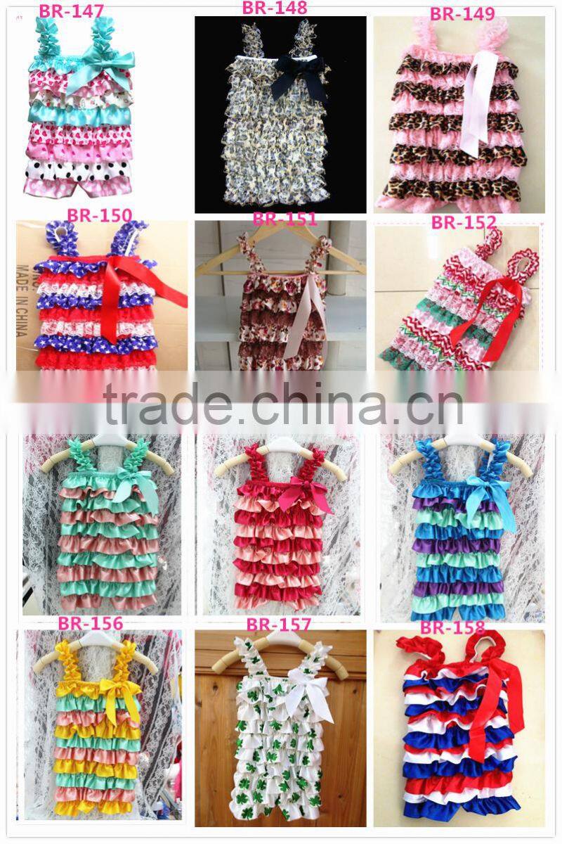 Hot sale Fashion/ Pretty/ Soft Ruffled Rompers Baby Sleeveless Rompers/ Bodysuit Best Posh Petti Ruffle Lace And Satin Rompers