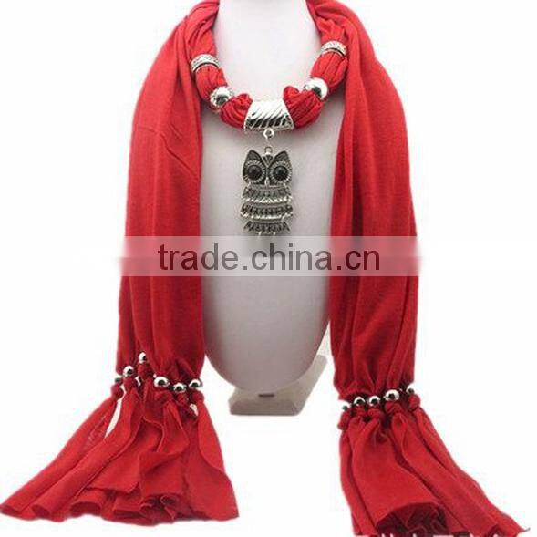 2014 Newest Fashion Ladies Owl Diamante Pendant Jewellery Necklace Neck Scarf Wrap