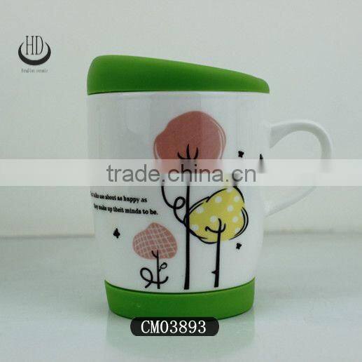 porcelain mugs and cups with lid and base,ceramic mug with silicone lid