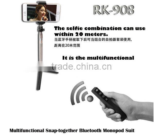 Bluetooth monopod equipped wih professional tripod, selfie monopod with mirror, with zoom function RK908
